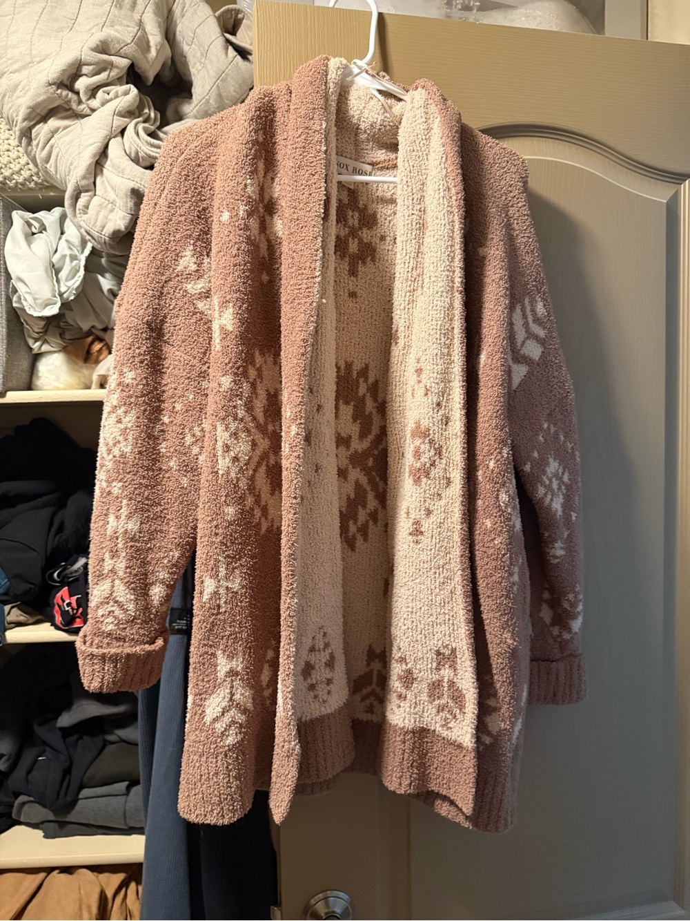 Knox Rose Rose-Pink and Cream Snowflake Open-Front Cardigan